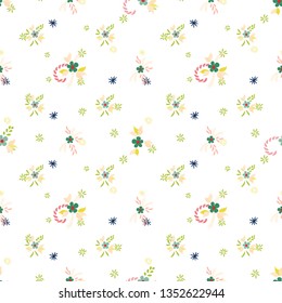Small Flowers. Seamless Pattern with Small Simple Flowers for, Poster, Card, Banner. Colorful Feminine Ornament. Bright, Modern Texture in, Country Style. Background with Small Flowers.
