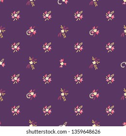 Small Flowers. Seamless Pattern with Small Simple Flowers for, Curtains, Wallpaper, Brochure. Colorful Feminine Ornament. Bright, Modern Texture in, Country Style. Background with Small Flowers.