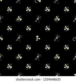 Small Flowers. Seamless Pattern with Small Simple Flowers for, Cover, Curtains, Paper. Bright, Retro Texture in, Liberty Style. Colorful Girlie Ornament. Background with Small Flowers.