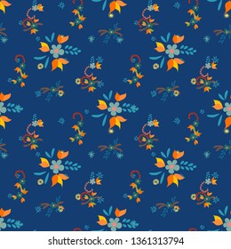 Small Flowers. Seamless Pattern with Small Simple Flowers for, Brochure, Paper, Cover. Bright, Modern Texture in, Country Style. Colorful Feminine Ornament. Background with Small Flowers.