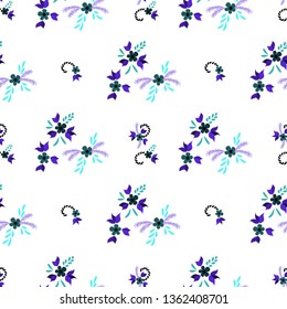 Small Flowers. Seamless Pattern with Small Simple Flowers for, Paper, Brochure, Card. Bright, Retro Texture in, Country Style. Colorful Feminine Ornament. Background with Small Flowers.