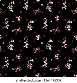Small Flowers. Seamless Pattern with Small Simple Flowers for, Banner, Cloth, Fabric. Bright, Modern Texture in, Country Style. Colorful Feminine Ornament. Background with Small Flowers.