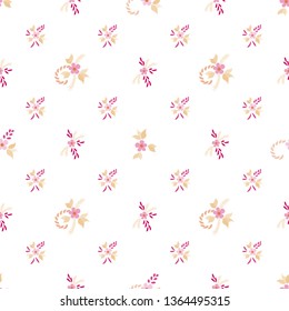 Small Flowers. Seamless Pattern with Small Simple Flowers for, Fabric, Brochure, Print. Colorful Girlie Ornament. Bright, Modern Texture in, Country Style. Background with Small Flowers.