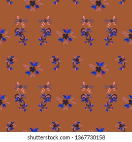 Small Flowers. Seamless Pattern with Small Simple Flowers for, Tablecloth, Dress, Brochure. Bright, Modern Texture in, Rustic Style. Colorful Feminine Ornament. Background with Small Flowers.
