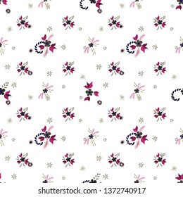 Small Flowers. Seamless Pattern with Small Simple Flowers for, Wallpaper, Cloth, Card. Colorful Feminine Ornament. Bright, Vintage Texture in, Country Style. Background with Small Flowers.