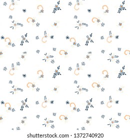 Small Flowers. Seamless Pattern with Small Simple Flowers for, Textile, Cover, Fabric. Colorful Girlie Ornament. Bright, Modern Texture in, Liberty Style. Background with Small Flowers.