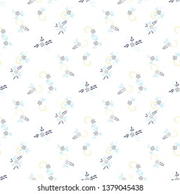Small Flowers. Seamless Pattern with Small Simple Flowers for, Tablecloth, Dress, Wallpaper. Bright, Retro Texture in, Rustic Style. Colorful Feminine Ornament. Background with Small Flowers.