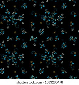 Small Flowers. Seamless Pattern with Small Simple Flowers for, Cloth, Paper, Cover. Bright, Retro Texture in, Rustic Style. Colorful Feminine Ornament. Background with Small Flowers.