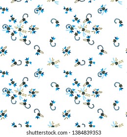 Small Flowers. Seamless Pattern with Small Simple Flowers for, Print, Cloth, Textile. Colorful Feminine Ornament. Bright, Trendy Texture in, Liberty Style. Background with Small Flowers.