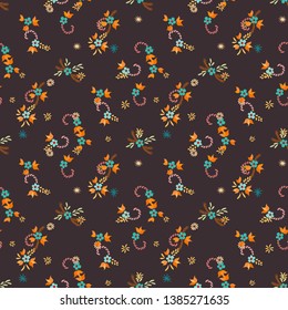 Small Flowers. Seamless Pattern with Small Simple Flowers for, Card, Cloth, Wallpaper. Colorful Girlie Ornament. Bright, Modern Texture in, Liberty Style. Background with Small Flowers.
