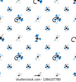 Small Flowers. Seamless Pattern with Small Simple Flowers for, Curtains, Poster, Tablecloth. Colorful Girlie Ornament. Bright, Vintage Texture in, Liberty Style. Background with Small Flowers.