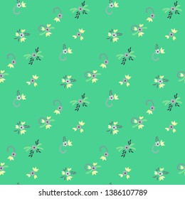 Small Flowers. Seamless Pattern with Small Simple Flowers for, Fabric, Dress, Card. Bright, Trendy Texture in, Liberty Style. Colorful Feminine Ornament. Background with Small Flowers.