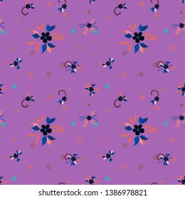 Small Flowers. Seamless Pattern with Small Simple Flowers for, Swimwear, Card, Curtains. Colorful Girlie Ornament. Bright, Trendy Texture in, Country Style. Background with Small Flowers.
