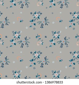 Small Flowers. Seamless Pattern with Small Simple Flowers for, Poster, Banner, Print. Colorful Girlie Ornament. Bright, Modern Texture in, Country Style. Background with Small Flowers.