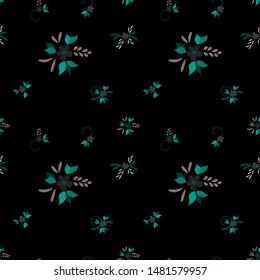 Small Flowers. Seamless Pattern with Small Simple Flowers for, Swimwear, Dress, Tablecloth. Bright, Vintage Texture in, Rustic Style. Colorful Girlie Ornament. Background with Small Flowers.