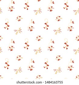 Small Flowers. Seamless Pattern with Small Simple Flowers for, Banner, Curtains, Cloth. Bright, Modern Texture in, Rustic Style. Colorful Feminine Ornament. Background with Small Flowers.