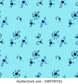 Small Flowers. Seamless Pattern with Small Simple Flowers for, Cloth, Curtains, Print. Bright, Vintage Texture in, Liberty Style. Colorful Girlie Ornament. Background with Small Flowers.