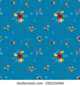 Small Flowers. Seamless Pattern with Small Simple Flowers for, Tablecloth, Curtains, Textile. Colorful Feminine Ornament. Bright, Vintage Texture in, Rustic Style. Background with Small Flowers.