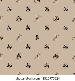 Small Flowers. Seamless Pattern with Small Simple Flowers for, Fabric, Swimwear, Paper. Colorful Girlie Ornament. Bright, Vintage Texture in, Country Style. Background with Small Flowers.
