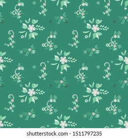 Small Flowers. Seamless Pattern with Small Simple Flowers for, Dress, Fabric, Cloth. Colorful Girlie Ornament. Bright, Vintage Texture in, Country Style. Background with Small Flowers.