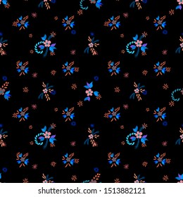 Small Flowers. Seamless Pattern with Small Simple Flowers for, Paper, Dress, Tablecloth. Colorful Feminine Ornament. Bright, Retro Texture in, Rustic Style. Background with Small Flowers.