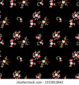 Small Flowers. Seamless Pattern with Small Simple Flowers for, Poster, Tablecloth, Brochure. Colorful Feminine Ornament. Bright, Modern Texture in, Liberty Style. Background with Small Flowers.