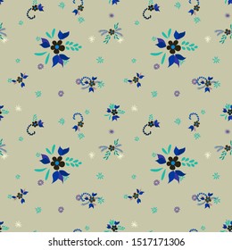 Small Flowers. Seamless Pattern with Small Simple Flowers for, Print, Tablecloth, Swimwear. Colorful Girlie Ornament. Bright, Retro Texture in, Rustic Style. Background with Small Flowers.