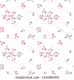 Small Flowers. Seamless Pattern with Small Simple Flowers.