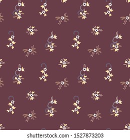 Small Flowers. Seamless Pattern with Small Simple Flowers for, Cloth, Curtains, Brochure. Bright, Trendy Texture in, Liberty Style. Colorful Girlie Ornament. Background with Small Flowers.