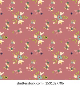 Small Flowers. Seamless Pattern with Small Simple Flowers for, Textile, Brochure, Card. Colorful Girlie Ornament. Bright, Retro Texture in, Liberty Style. Background with Small Flowers.