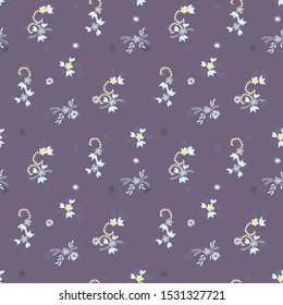 Small Flowers. Seamless Pattern with Small Simple Flowers for, Brochure, Dress, Poster. Bright, Retro Texture in, Country Style. Colorful Feminine Ornament. Background with Small Flowers.