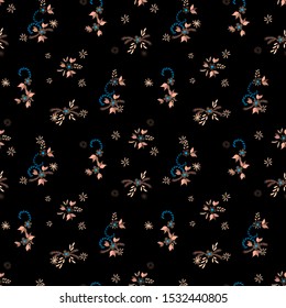 Small Flowers. Seamless Pattern with Small Simple Flowers for, Print, Wallpaper, Fabric. Bright, Trendy Texture in, Country Style. Colorful Girlie Ornament. Background with Small Flowers.