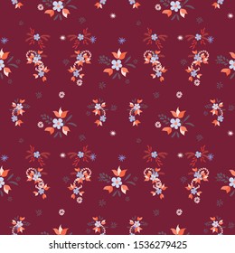 Small Flowers. Seamless Pattern with Small Simple Flowers for, Fabric, Paper, Brochure. Colorful Girlie Ornament. Bright, Vintage Texture in, Country Style. Background with Small Flowers.