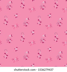 Small Flowers. Seamless Pattern with Small Simple Flowers for, Banner, Print, Brochure. Colorful Feminine Ornament. Bright, Retro Texture in, Country Style. Background with Small Flowers.