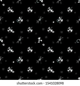 Small Flowers. Seamless Pattern with Small Simple Flowers for, Swimwear, Poster, Tablecloth. Bright, Retro Texture in, Rustic Style. Colorful Feminine Ornament. Background with Small Flowers.