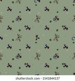 Small Flowers. Seamless Pattern with Small Simple Flowers for, Tablecloth, Card, Wallpaper. Colorful Feminine Ornament. Bright, Trendy Texture in, Liberty Style. Background with Small Flowers.