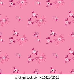 Small Flowers. Seamless Pattern with Small Simple Flowers for, Fabric, Poster, Brochure. Bright, Trendy Texture in, Country Style. Colorful Girlie Ornament. Background with Small Flowers.