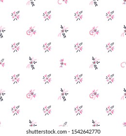 Small Flowers. Seamless Pattern with Small Simple Flowers for, Brochure, Print, Textile. Colorful Girlie Ornament. Bright, Trendy Texture in, Rustic Style. Background with Small Flowers.