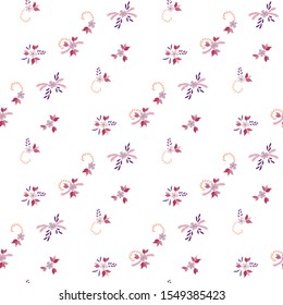 Small Flowers. Seamless Pattern with Small Simple Flowers for, Cloth, Fabric, Wallpaper. Bright, Vintage Texture in, Rustic Style. Colorful Girlie Ornament. Background with Small Flowers.