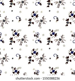 Small Flowers. Seamless Pattern with Small Simple Flowers for, Cloth, Curtains, Paper. Bright, Modern Texture in, Country Style. Colorful Girlie Ornament. Background with Small Flowers.
