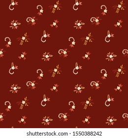 Small Flowers. Seamless Pattern with Small Simple Flowers for, Cloth, Card, Textile. Colorful Feminine Ornament. Bright, Modern Texture in, Liberty Style. Background with Small Flowers.