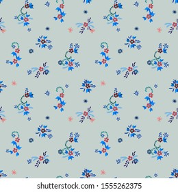Small Flowers. Seamless Pattern with Small Simple Flowers for, Poster, Cloth, Print. Bright, Modern Texture in, Liberty Style. Colorful Feminine Ornament. Background with Small Flowers.