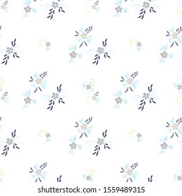 Small Flowers. Seamless Pattern with Small Simple Flowers for, Fabric, Paper, Banner. Bright, Vintage Texture in, Liberty Style. Colorful Feminine Ornament. Background with Small Flowers.