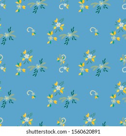 Small Flowers. Seamless Pattern with Small Simple Flowers for, Fabric, Cloth, Paper. Colorful Feminine Ornament. Bright, Retro Texture in, Liberty Style. Background with Small Flowers.