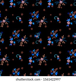 Small Flowers. Seamless Pattern with Small Simple Flowers for, Poster, Tablecloth, Cloth. Bright, Trendy Texture in, Country Style. Colorful Girlie Ornament. Background with Small Flowers.