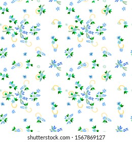 Small Flowers. Seamless Pattern with Small Simple Flowers for, Textile, Tablecloth, Cover. Colorful Girlie Ornament. Bright, Retro Texture in, Liberty Style. Background with Small Flowers.