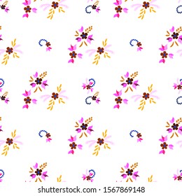 Small Flowers. Seamless Pattern with Small Simple Flowers for, Brochure, Textile, Poster. Colorful Feminine Ornament. Bright, Retro Texture in, Rustic Style. Background with Small Flowers.