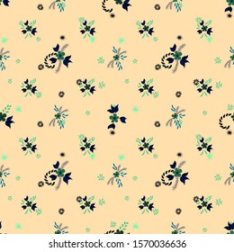 Small Flowers. Seamless Pattern with Small Simple Flowers for, Curtains, Cover, Fabric. Bright, Vintage Texture in, Liberty Style. Colorful Feminine Ornament. Background with Small Flowers.