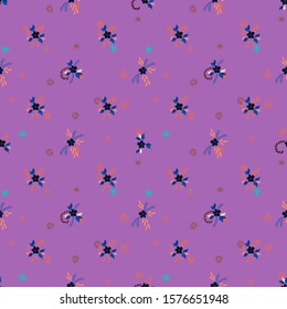 Small Flowers. Seamless Pattern with Small Simple Flowers for, Fabric, Paper, Wallpaper. Bright, Modern Texture in, Rustic Style. Colorful Girlie Ornament. Background with Small Flowers.