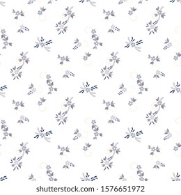 Small Flowers. Seamless Pattern with Small Simple Flowers for, Tablecloth, Poster, Swimwear. Colorful Girlie Ornament. Bright, Modern Texture in, Liberty Style. Background with Small Flowers.